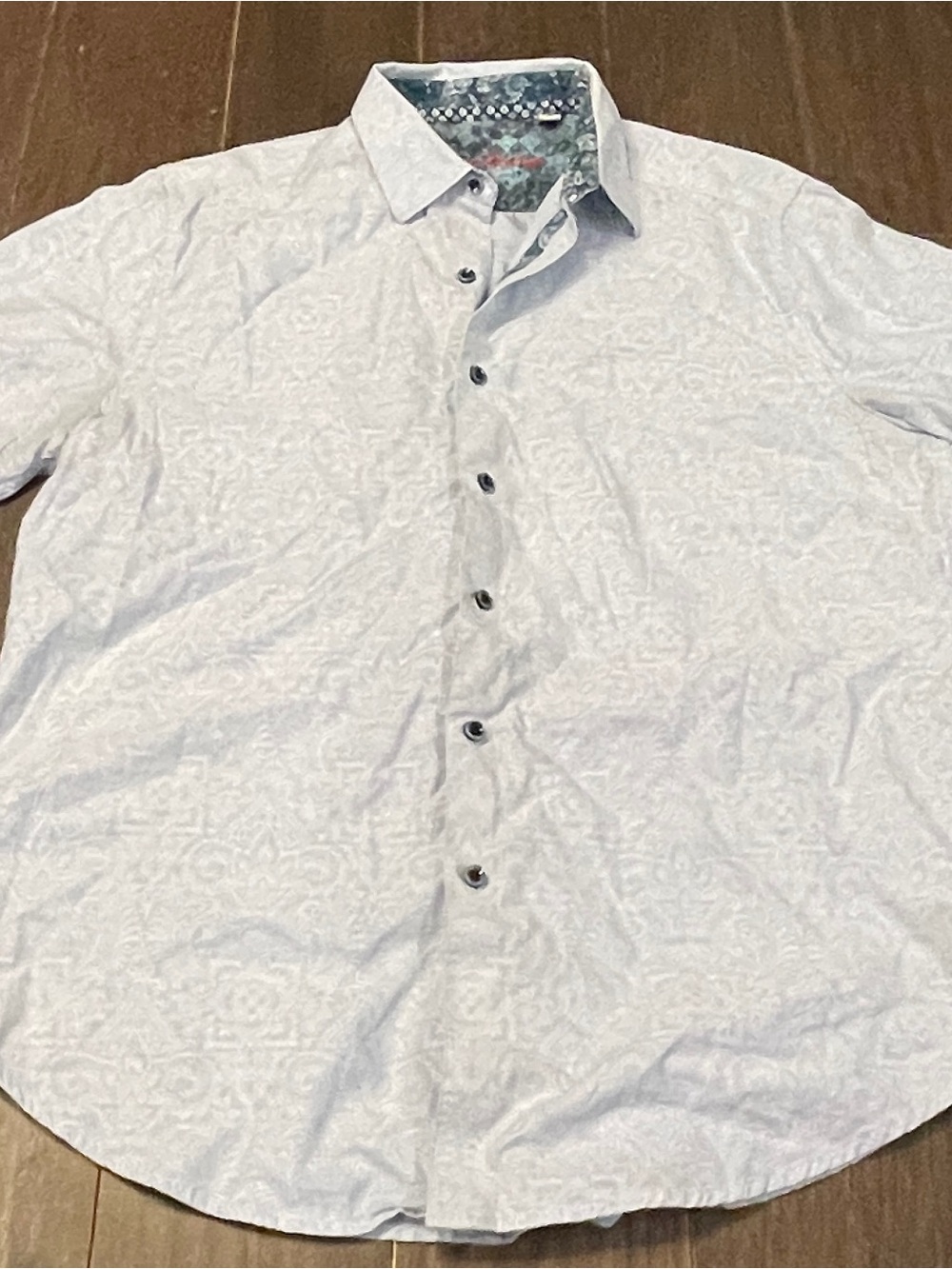 Robert Graham S/S Shirt Mens Large Light Blue Cotton Button Up